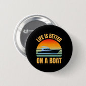 Pontonboot Eigenaar Retro Leven Is Beter Op Boot Ronde Button 5,7 Cm (Voorkant /achterkant)