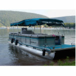 Pontoon Boat Fotobeeldje Ornament<br><div class="desc">Blauwgroen pontoon boot.</div>