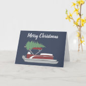 Pontoon Boat met kerstboom op Top Holiday Kaart (Gele Bloem)