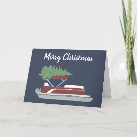 Pontoon Boat met kerstboom op Top Holiday Kaart (Voorkant)
