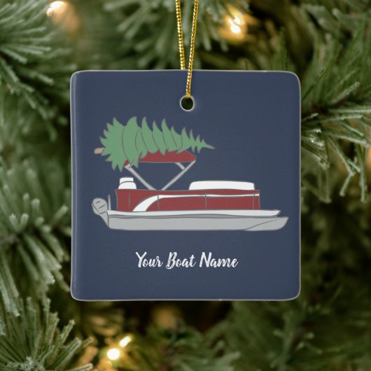Pontoon Boat met kerstboom op Top Holiday Keramisch Ornament (Boom)
