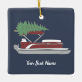Pontoon Boat met kerstboom op Top Holiday Keramisch Ornament (Voorkant)