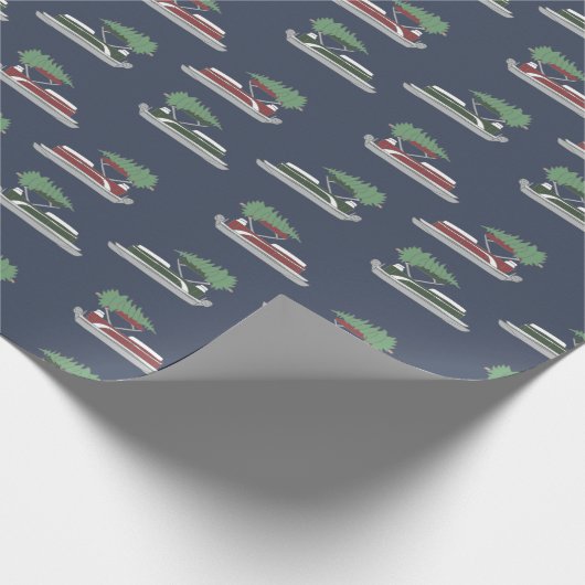 Pontoon Boat met kerstboom op Top Pattered Cadeaupapier (Hoek)