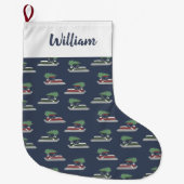 Pontoon Boat with Christmas Tree on Top Grote Kerstsok (Voorkant)