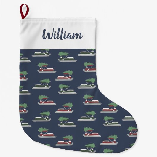 Pontoon Boat with Christmas Tree on Top Grote Kerstsok (Voorkant)