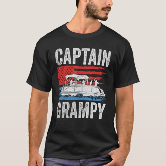 Pontoon Captain Grampy Us American Flag  Boat Owne T-shirt (Voorkant)