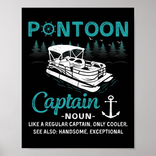 Pontoon Kapitein Definitie Grappige Pontoon Boot B Poster (Voorkant)