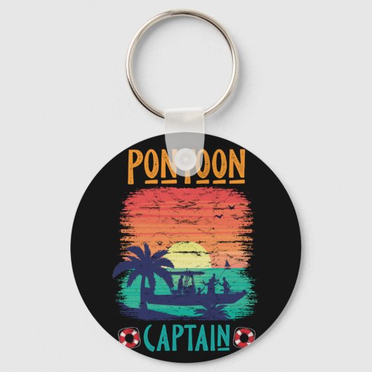 Pontoon Kapitein Retro Style Pontoon Boat Sleutelhanger (Voorkant)