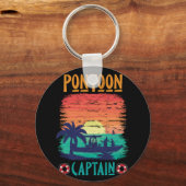Pontoon Kapitein Retro Style Pontoon Boat Sleutelhanger (Voorkant)