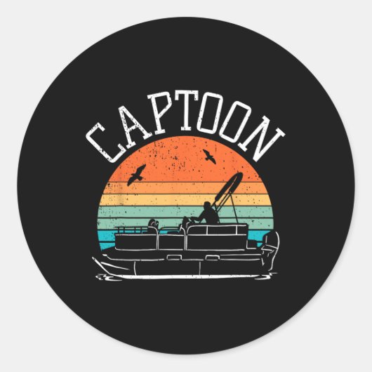 Pontoonbootkapitein I Captoon I Skipper Pontonboot Ronde Sticker (Voorkant)