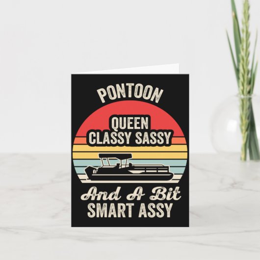 Pontoonkoningin grappige boot retro zonsondergang kaart (Voorkant)