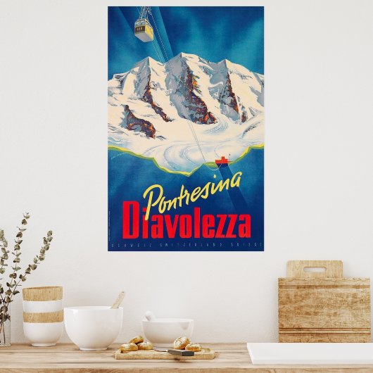 Pontresina Diavolezza Zwitserland Vintage Travel Poster (Keuken)