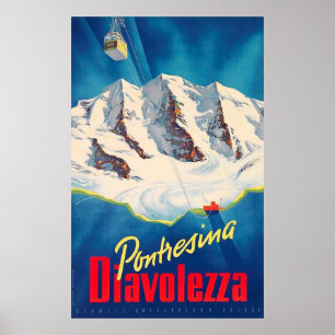 Pontresina Diavolezza Zwitserland Vintage Travel Poster
