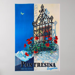 Pontresina, Engadin, Zwitserland, Ski Poster