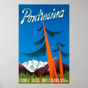 Pontresina Zwitserland Vintage Travel Poster