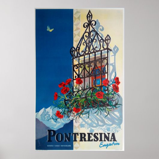 Pontresina - Zwitserland, Vintage Travel Poster (Voorkant)