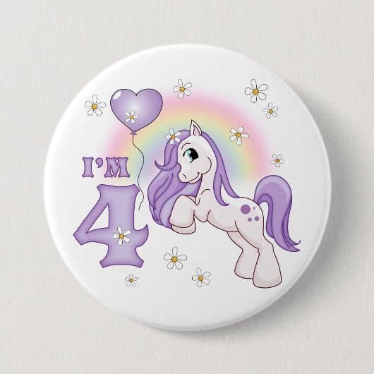  Pony 4e verjaardag Ronde Button 7,6 Cm (Voorkant)