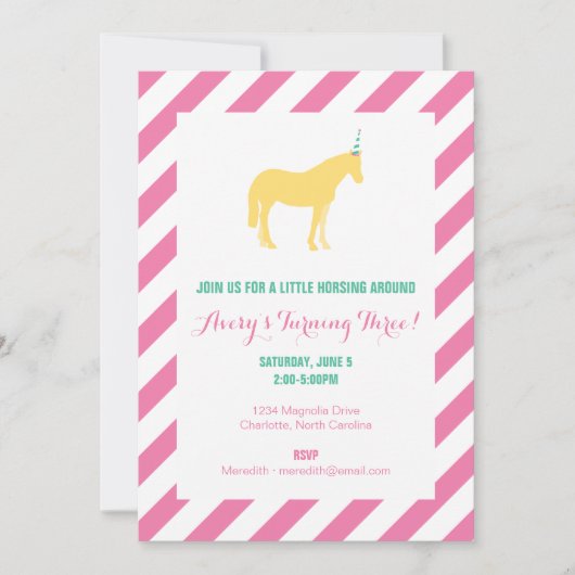 Pony Birthday Party Kaart (Voorkant)