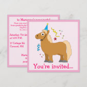 Pony Birthday Party Kaart (Voorkant / Achterkant)