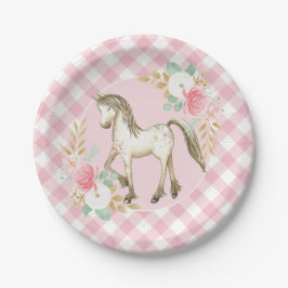 Pony bloemen- en ruitjes verjaardagsfeest borden papieren bordje