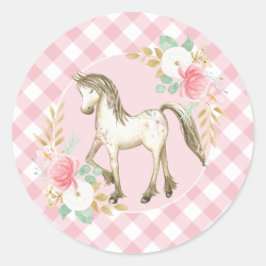 Pony bloemige en geruite verjaardagsfeeststickers ronde sticker