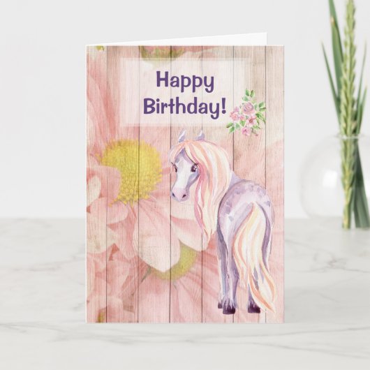  Pony Daisies op Barn Wood Horse Verjaardag Kaart (Voorkant)