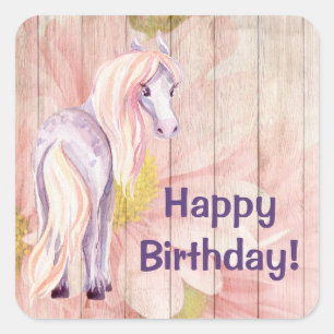  Pony en Daisies Schuur Hout Paard Verjaardag Vierkante Sticker