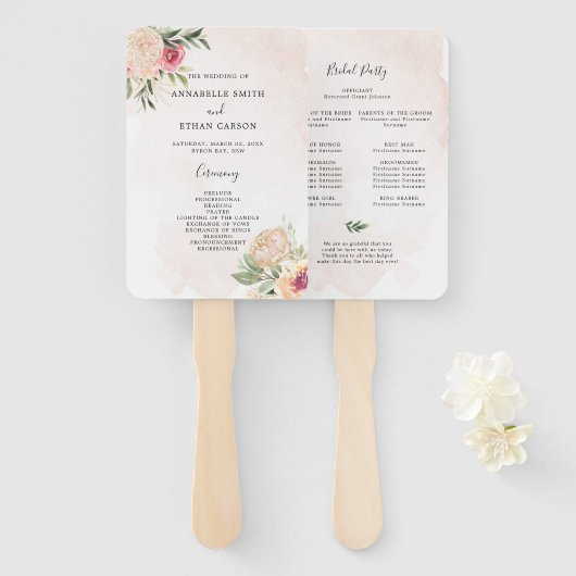 Pony en Gold Floral Ceremony Programme Hand Fan Handwaaier (Voorkant en achterkant)