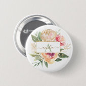 Pony en Gold Foil Bloom Monogram Name Badge Ronde Button 5,7 Cm (Voorkant /achterkant)