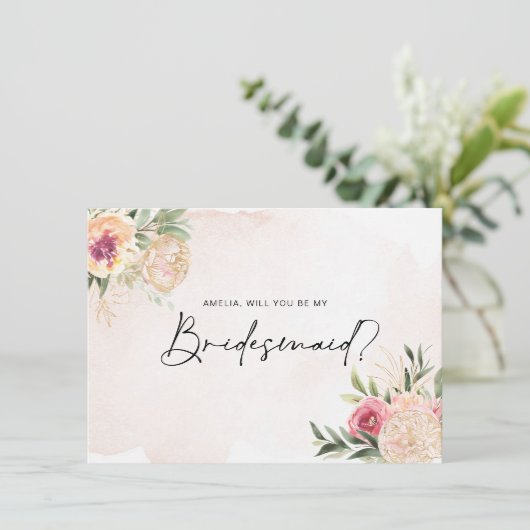 Pony en Gold Foil Blooms Bridesmaid Flat Card Bedankkaart (Staand voorkant)