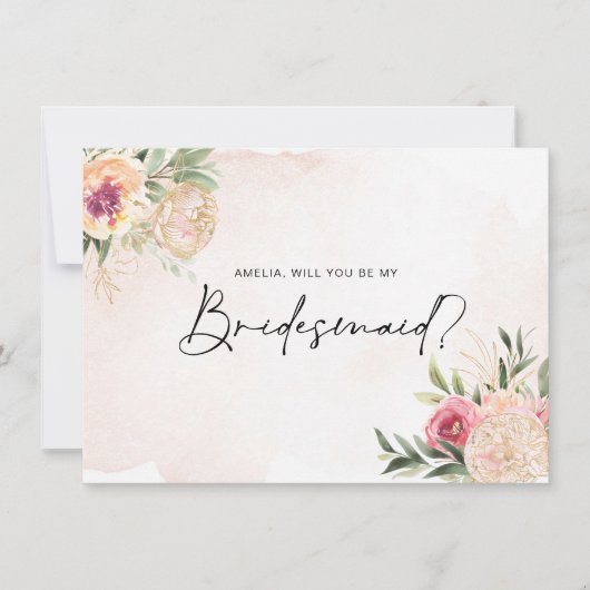 Pony en Gold Foil Blooms Bridesmaid Flat Card Bedankkaart (Voorkant)