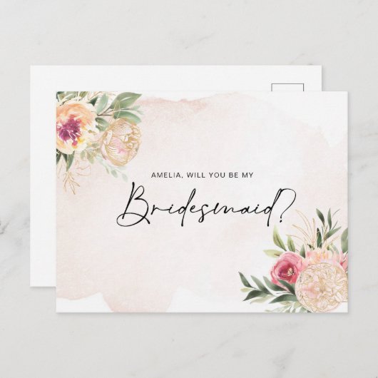 Pony en Gold Foil Blooms Bridesmaid Post Card Briefkaart (Voorkant / Achterkant)