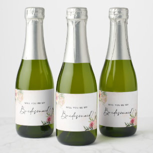 Pony en Gold Foil Blooms Bridesmaid Wine Label Sparkling Wijnetiket
