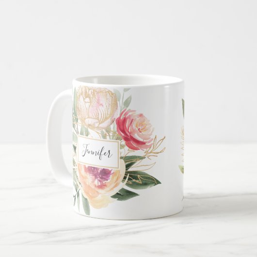 Pony en Gold Foil Blooms Mok (Voorkant links)