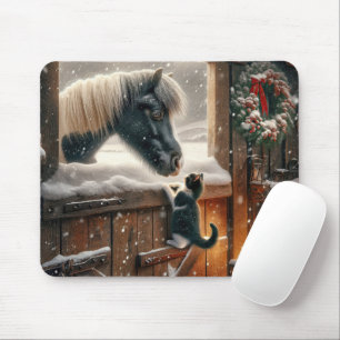 Pony en kitten in de kerststal muismat