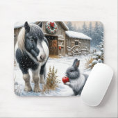 Pony en konijn op een kerst Boerderij Muismat (Met muis)