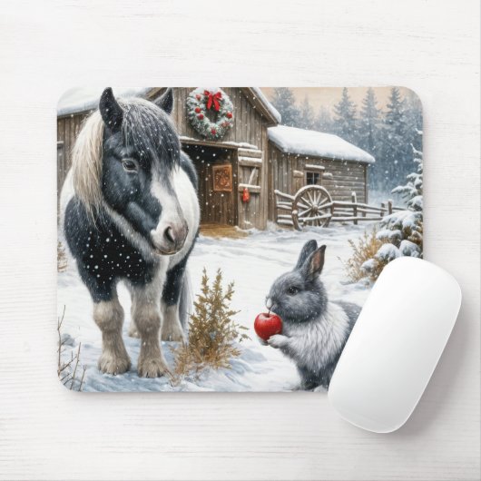 Pony en konijn op een kerst Boerderij Muismat (Met muis)