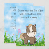 Pony en Vlinders Paard 1e Verjaardag Uitnodiging (Voorkant / Achterkant)