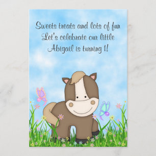 Pony en Vlinders Paard 1e Verjaardag Uitnodiging