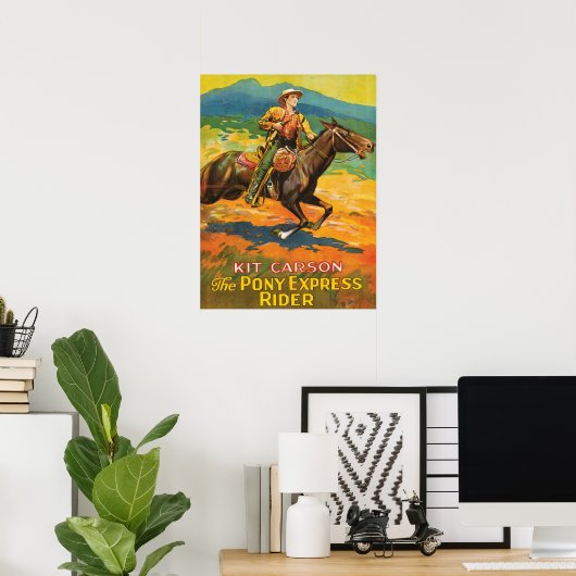 Pony Express 🌄 Kit Carson Historic Cowboy Poster (Thuiskantoor)