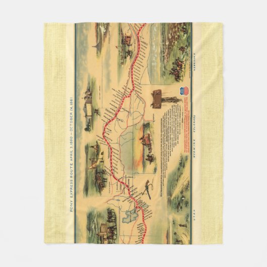  Pony Express Map Fleece Deken (Voorkant)
