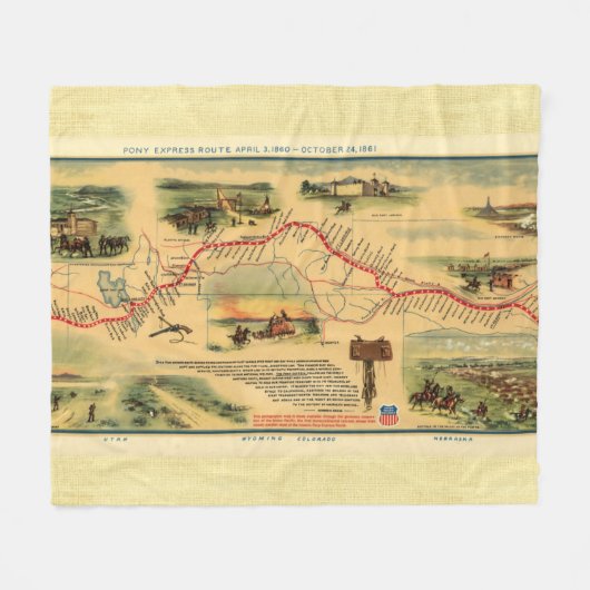 Pony Express Map Fleece Deken (Voorkant (Horizontaal))