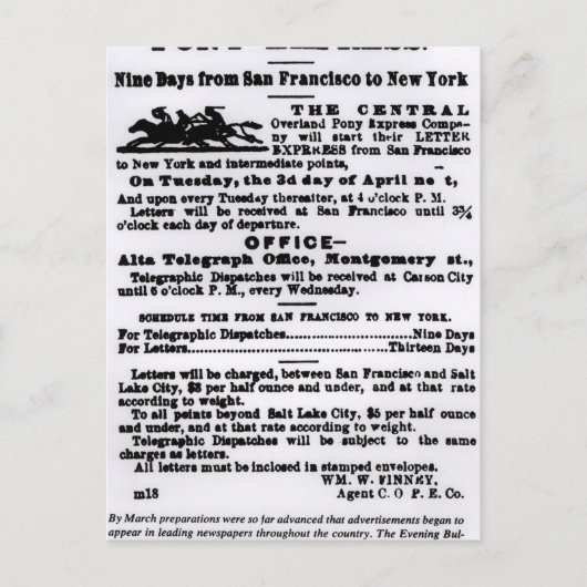 Pony Express, negen dagen Briefkaart (Voorkant)