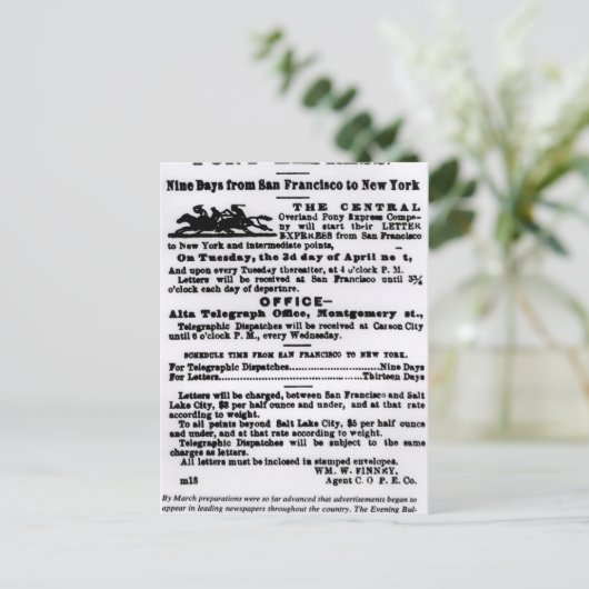 Pony Express, negen dagen Briefkaart (Staand voorkant)