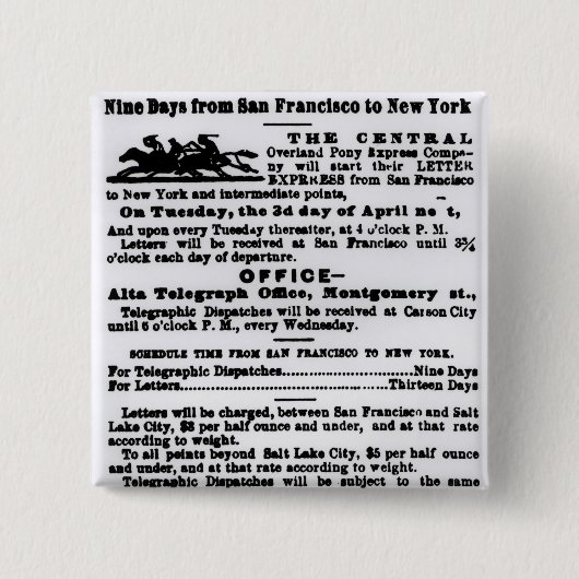 Pony Express, negen dagen Vierkante Button 5,1 Cm (Voorkant)