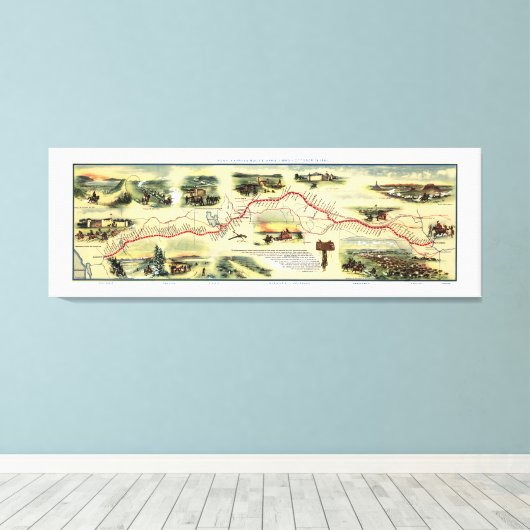 Pony Express Route Afbeelding Kaart 1860 Canvas Afdruk (Insitu (Houten vloer))
