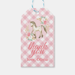 Pony floral en plaid verjaardagsfeestje gunsttags cadeaulabel