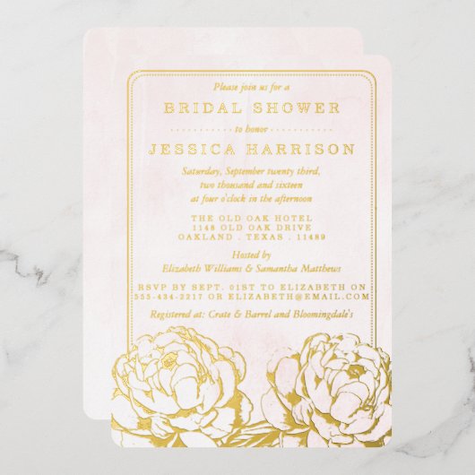  Pony Floral Vrijgezellenfeest Real Folie Uitnodiging (Voorkant / Achterkant)