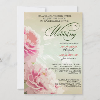 Pony Floral Wedding Invitation in Pink & Green Kaart