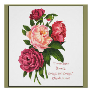 pony Flower Monet Quote in Red, roze Poster